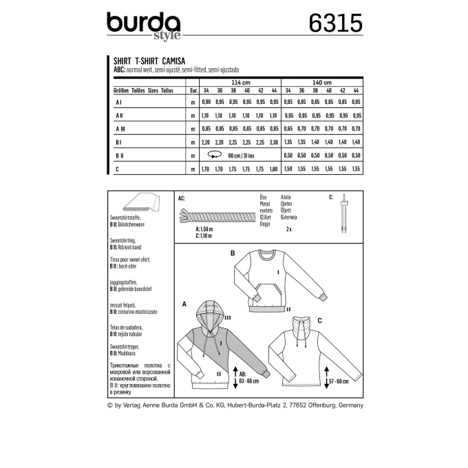 Schnittmuster Pulli, Burda 6315