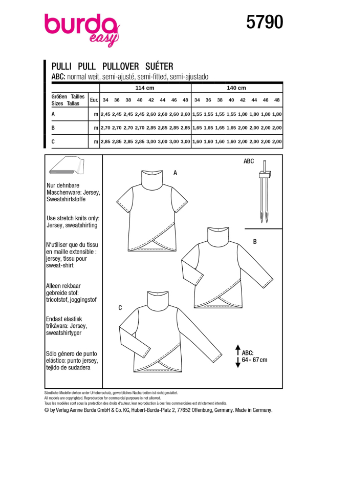 Naaipatroon Shirt Dames, Burda 5790, NL/EN/DE/FR