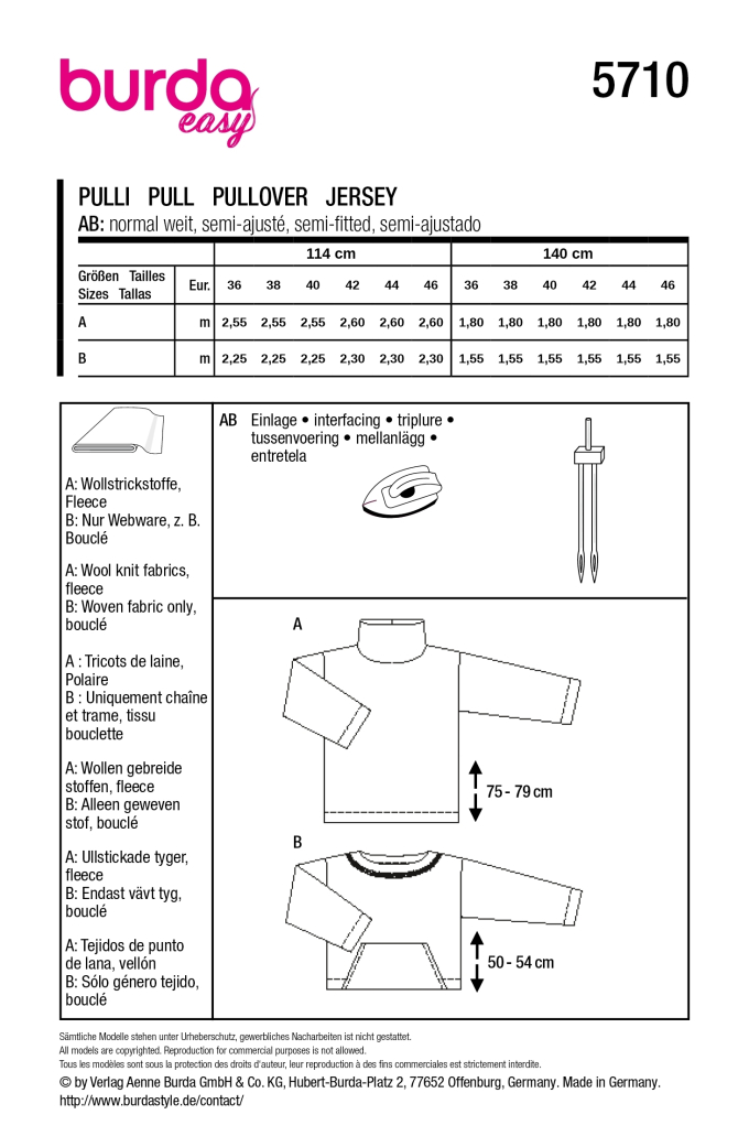 Schnittmuster Pullover, Burda 5710