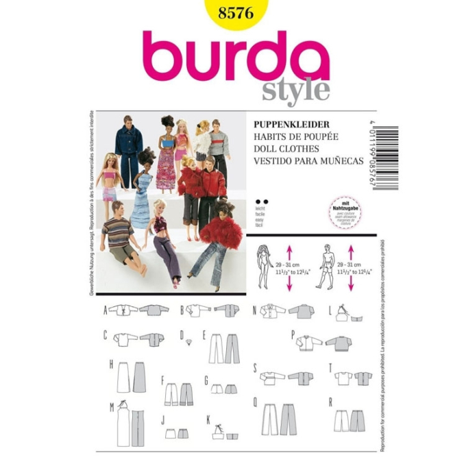 Patron Burda 8576 Doll Clothes, en français