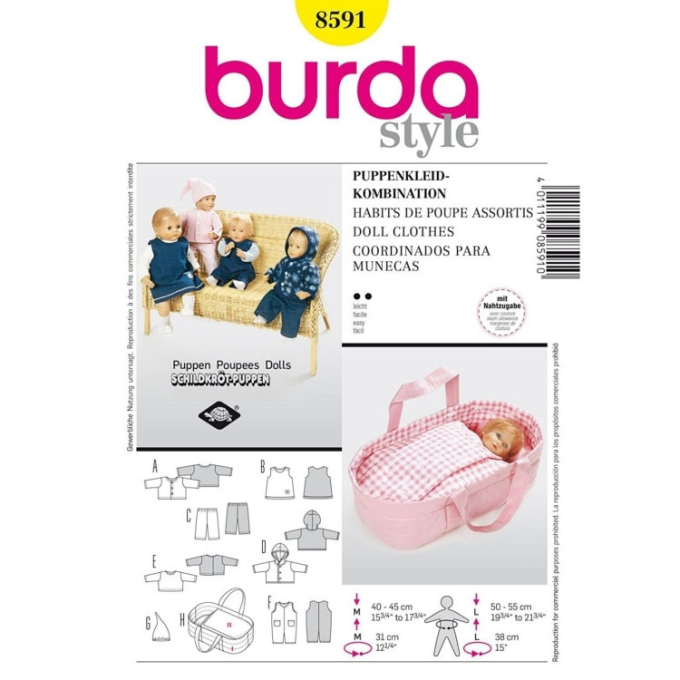 Patron Burda 8591 Doll CLothes, en français