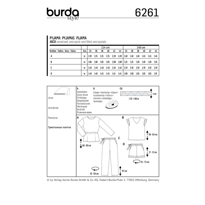 Naaipatroon pyjama, Burda 6261, Dui/En/Fr
