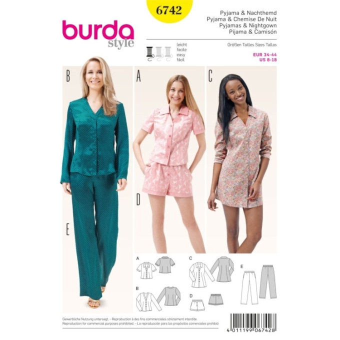 Patron Burda 6742 Pyjama, en français