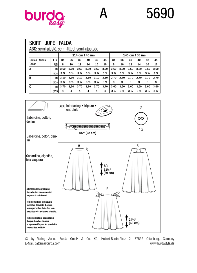 Naaipatroon Rok, Burda 5690, Nl/Dui/En/Fr