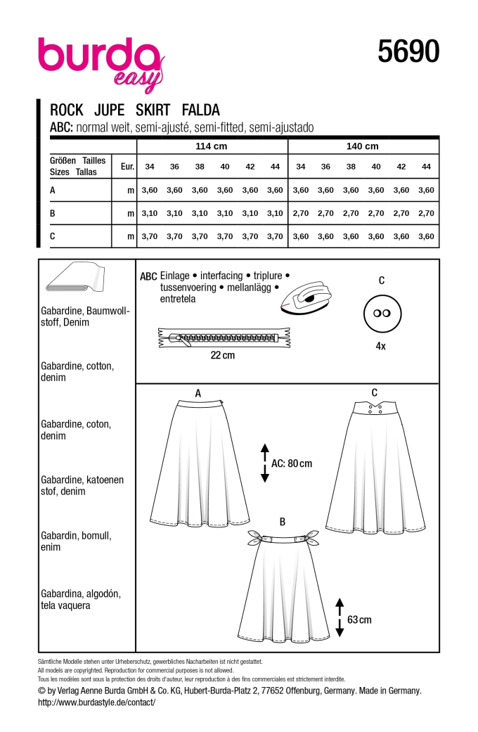 Naaipatroon Rok, Burda 5690, Nl/Dui/En/Fr