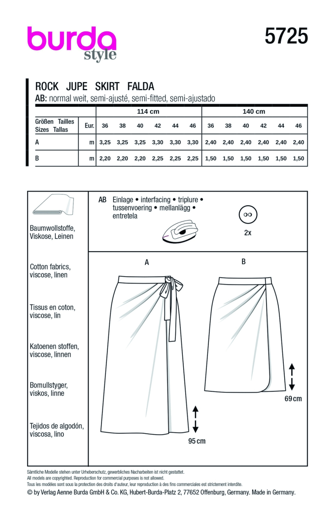 Patron Burda 5725 jupe femme, en français