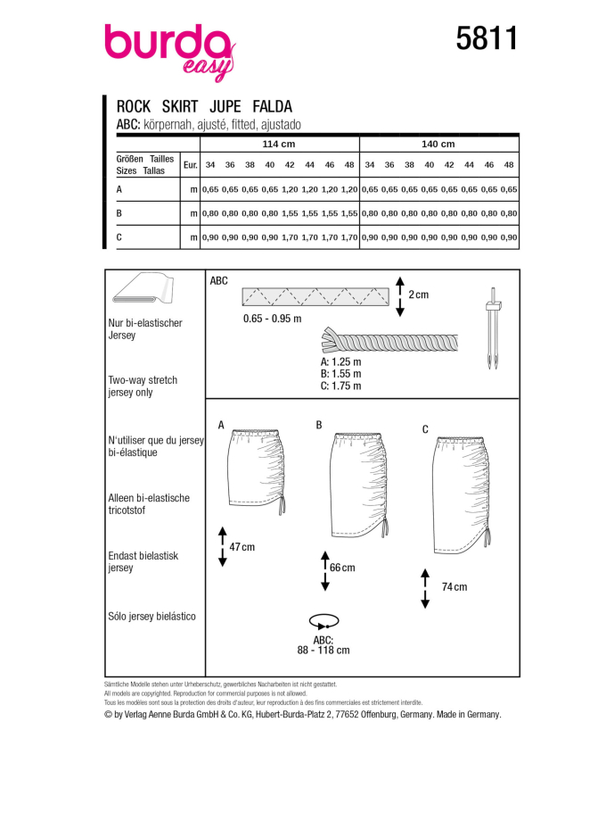 Patron Burda 5811 jupe femme, version papier, en français
