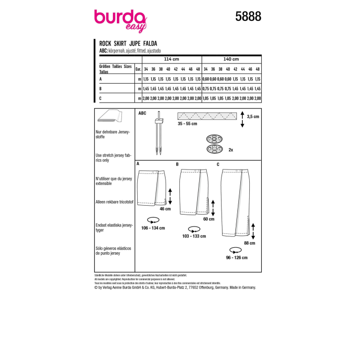Patron Burda 5888 jupe femme, en français