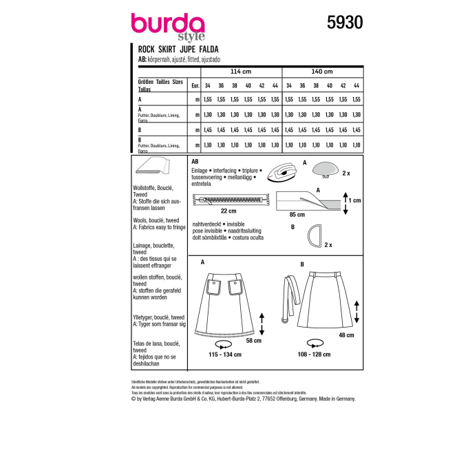Naaipatroon rok, Burda 5930, Nl/Dui/En/Fr