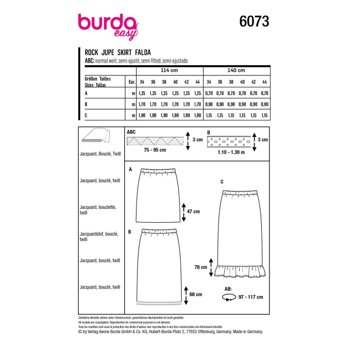 Patron Burda 6073 Jupe, en français