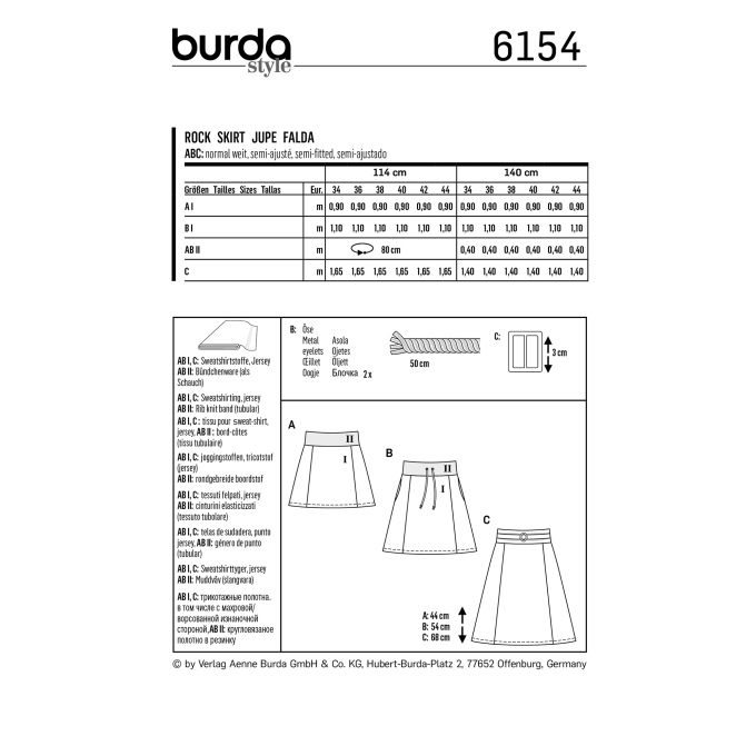 Patron Burda 6154 Jupe, en français