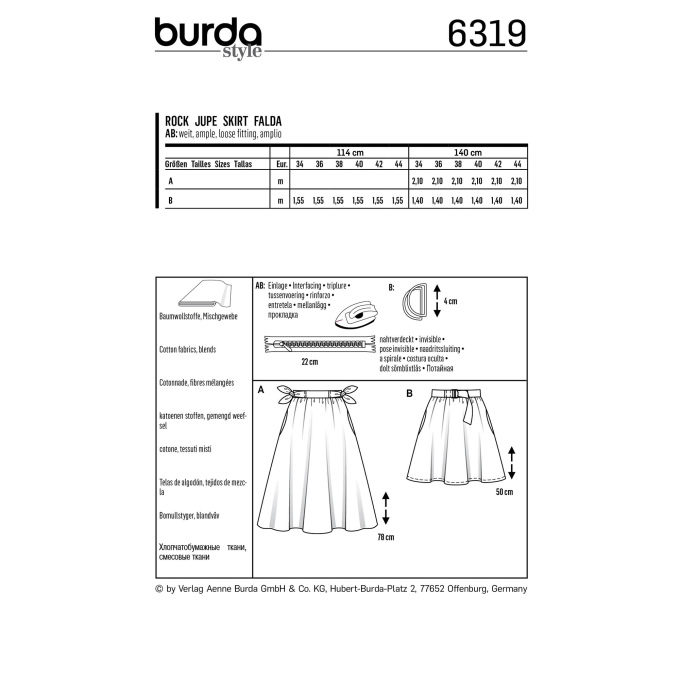 Schnittmuster Rock, Burda 6319
