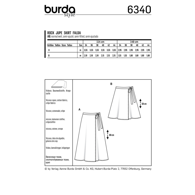 Patron Burda 6340 Jupe, en français