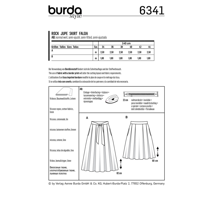 Patron Burda 6341 Jupe, en français