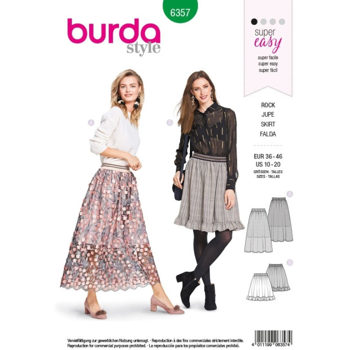 Patron Burda 6357 Jupe, en français