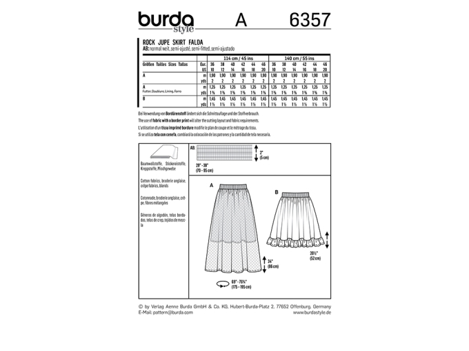 Patron Burda 6357 Jupe, en français
