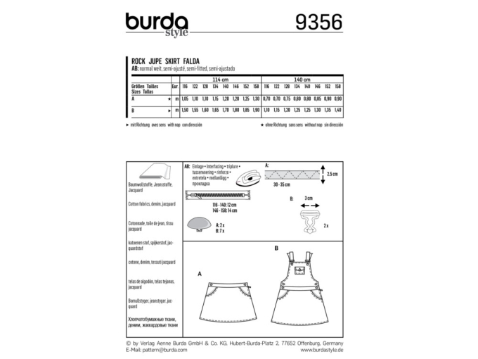 Patron Burda 9356 Jupe, en français