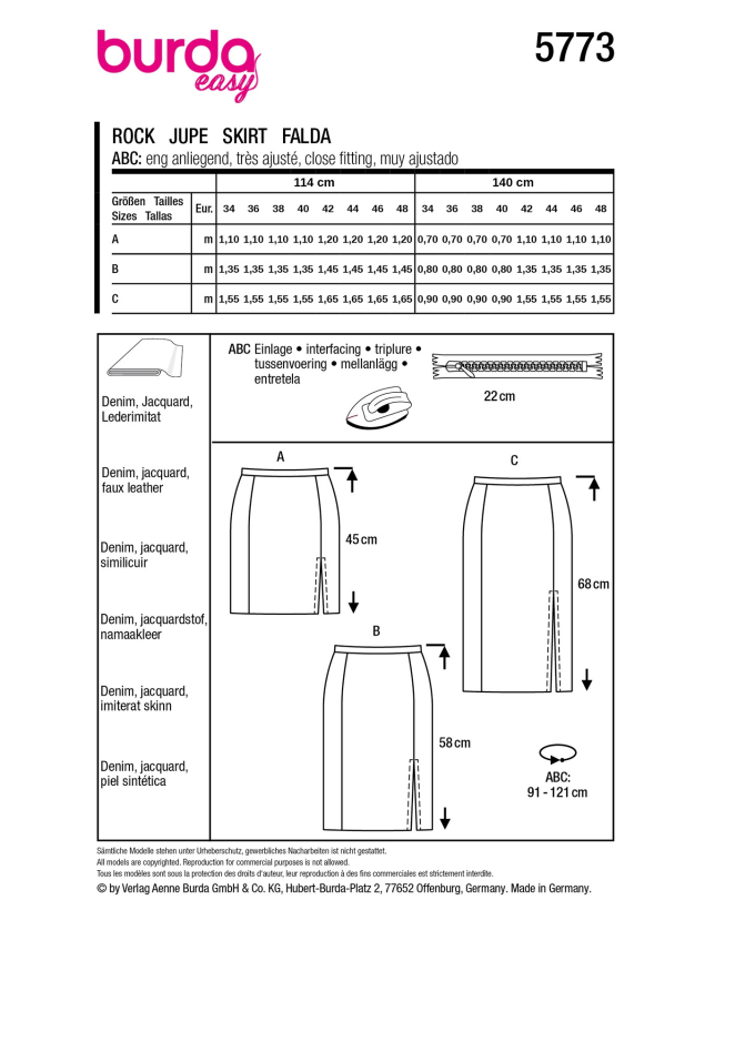 Patron Burda 5773 jupe femme, version papier, en français