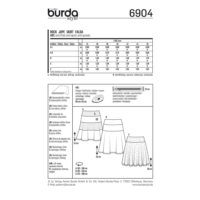 Patron Burda 6904 Jupe, en français