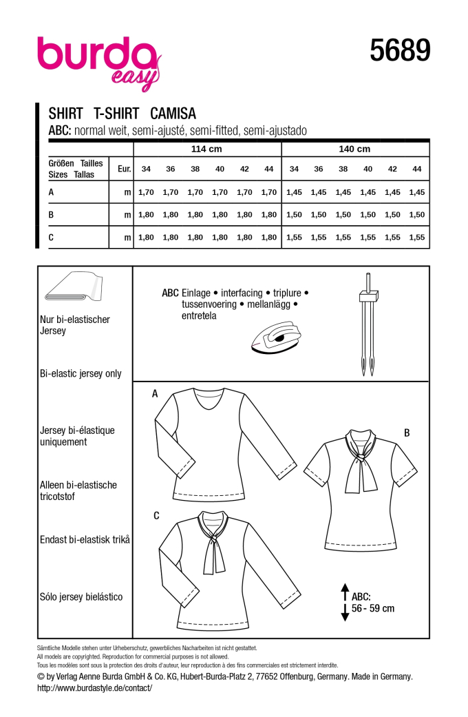 Schnittmuster Shirt, Burda 5689