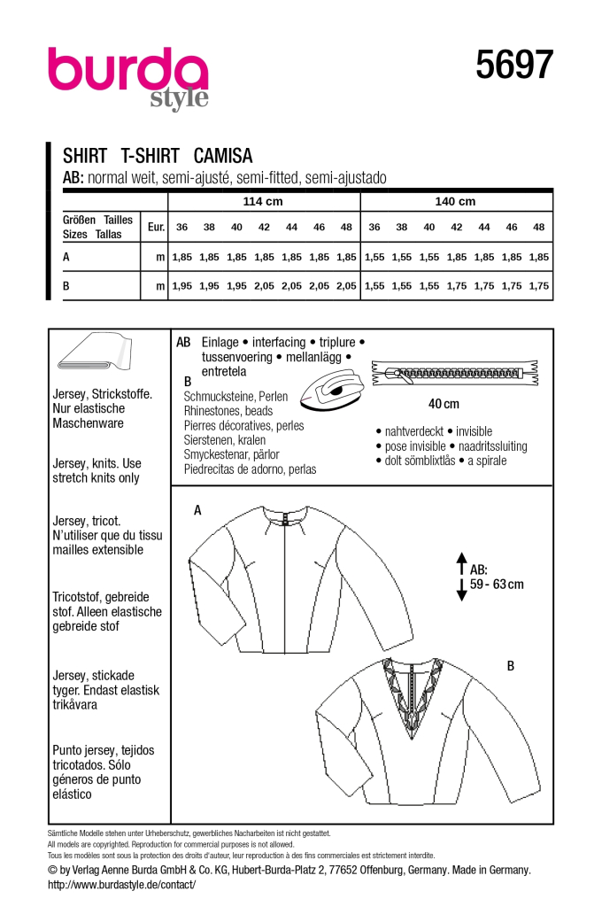 Patron Burda 5697 shirt femme, en français