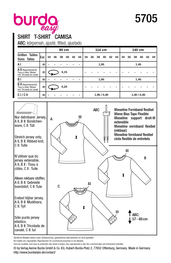 Naaipatroon Burda 5705 Shirt, Nl/Dui/En/Fr