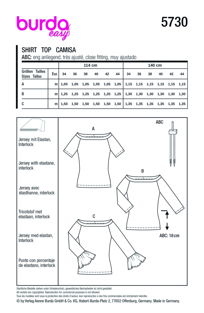 Naaipatroon Burda 5730 Shirt, Nl/Dui/En/Fr