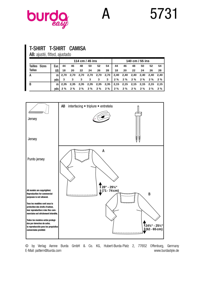 Naaipatroon Burda 5731 Shirt, Nl/Dui/En/Fr