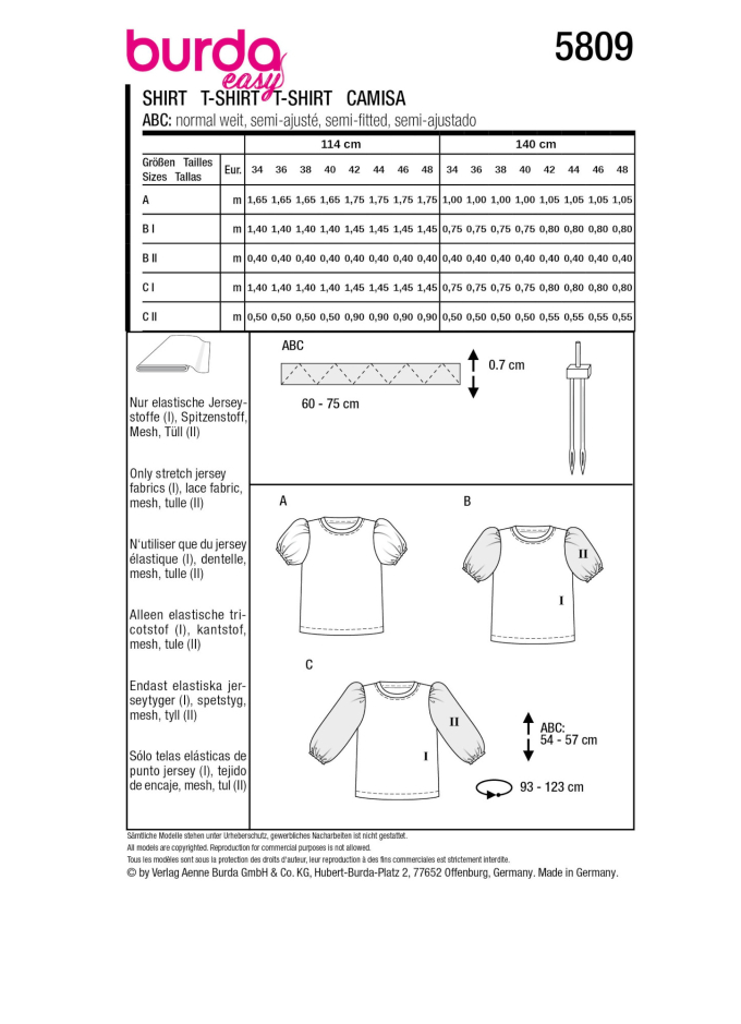 Naaipatroon shirt, Burda 5809, Nl/Dui/En/Fr