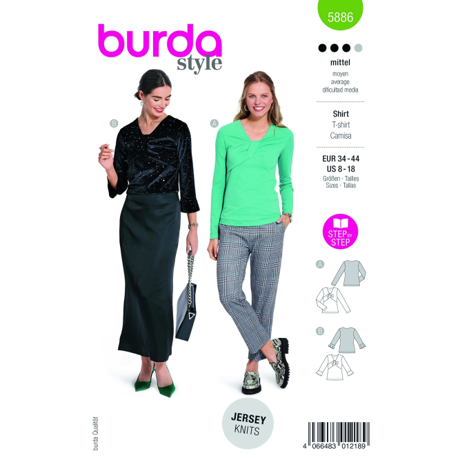 Naaipatroon shirt, Burda 5886,  Nl/Dui/En/Fr