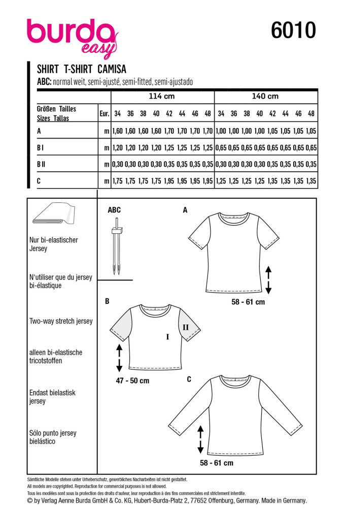 Naaipatroon shirt, Burda 6010, Nl/Dui/En/Fr