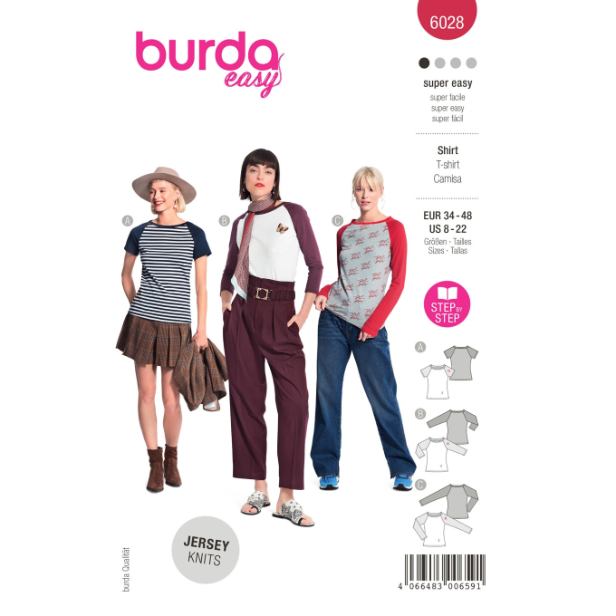 Naaipatroon shirt, Burda 6028, Nl/Dui/En/Fr