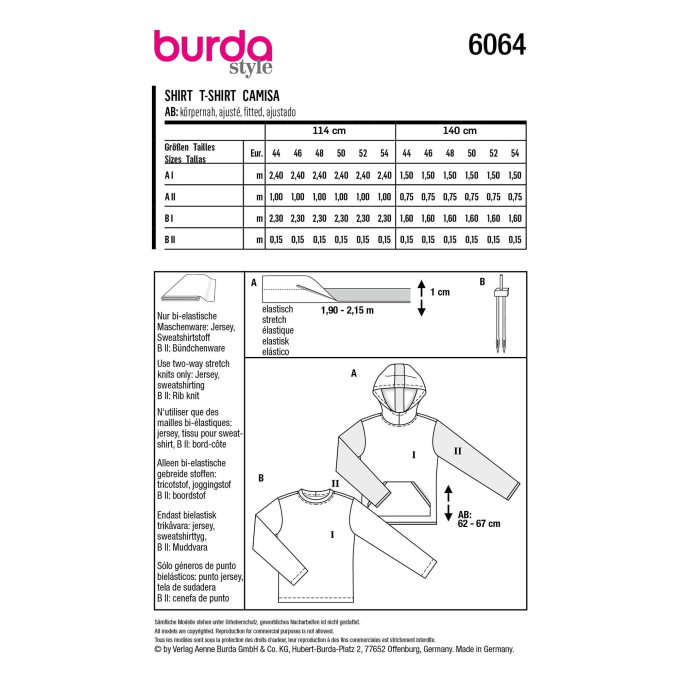 Naaipatroon shirt, Burda 6064, Nl/Dui/En/Fr