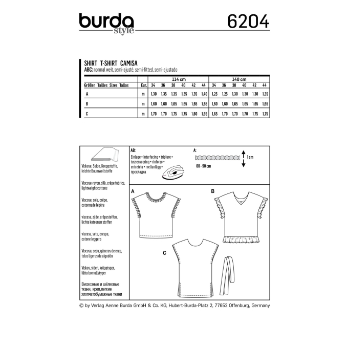 Naaipatroon shirt, Burda 6204, Nl/Dui/En/Fr