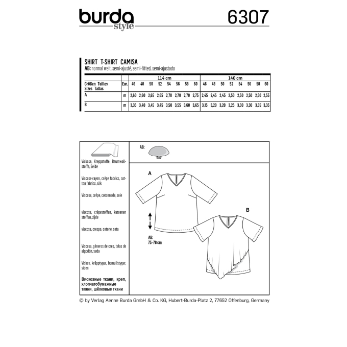 Patron Burda 6307 Shirt, en français