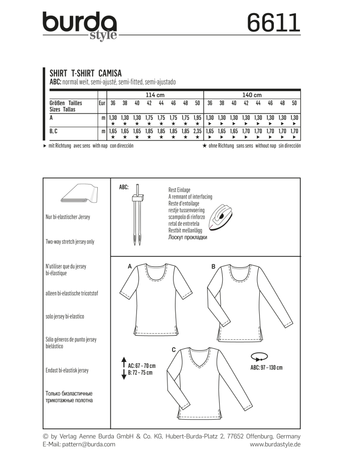 Naaipatroon shirt, Burda 6611, Nl/Dui/En/Fr
