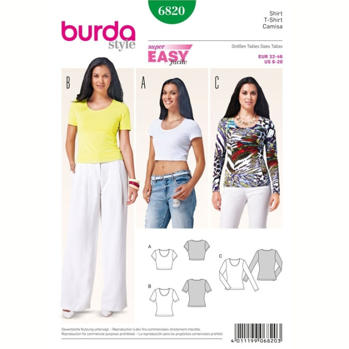 Naaipatroon shirt, Burda 6820, Nl/Dui/En/Fr