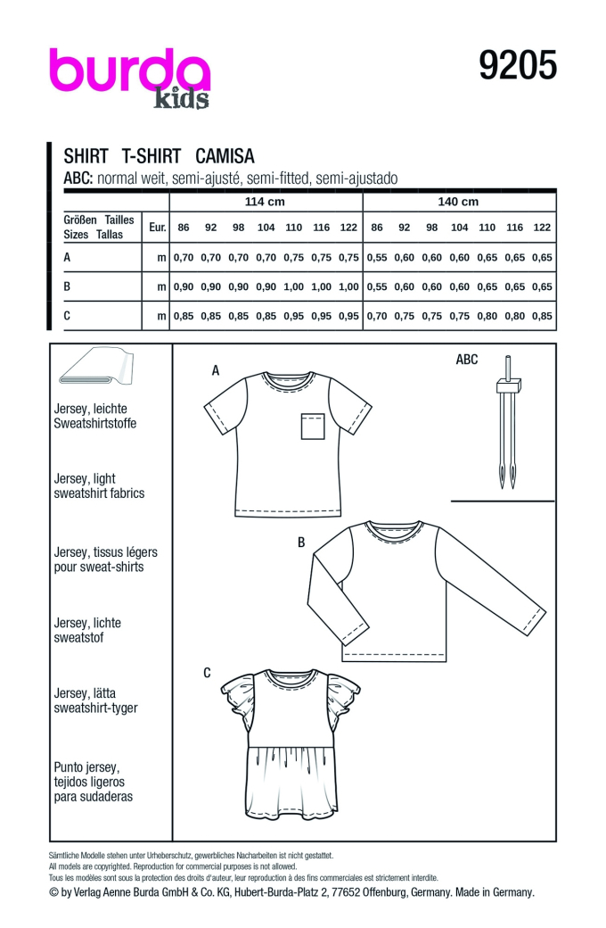 Patron Burda 9205 t-shirt enfant, version papier, en français