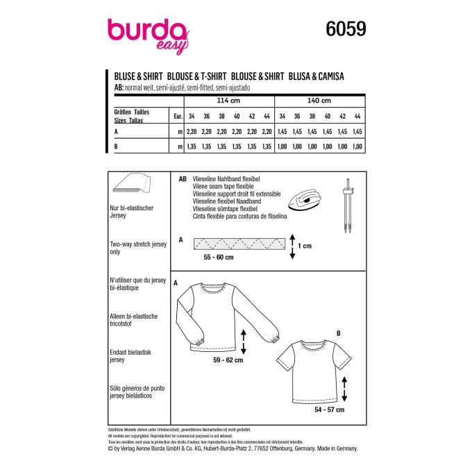 Naaipatroon overhemd en blouse, Burda 6059, Nl/Dui/En/Fr