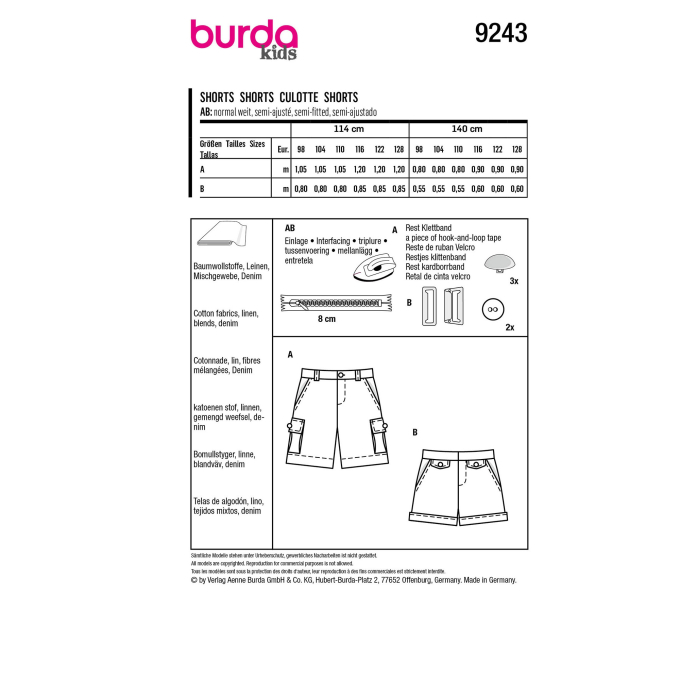 Schnittmuster Shorts, Burda Kids 9243