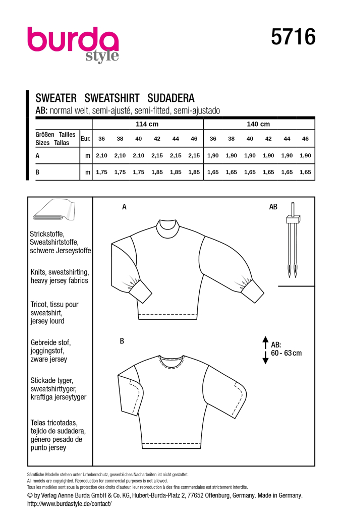 Schnittmuster Sweater, Burda 5716