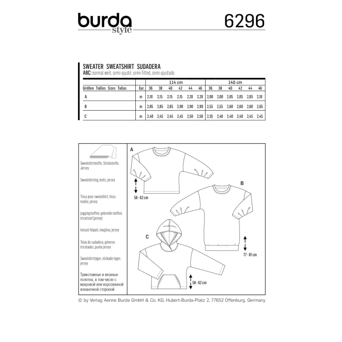 Schnittmuster Sweater, Burda 6296