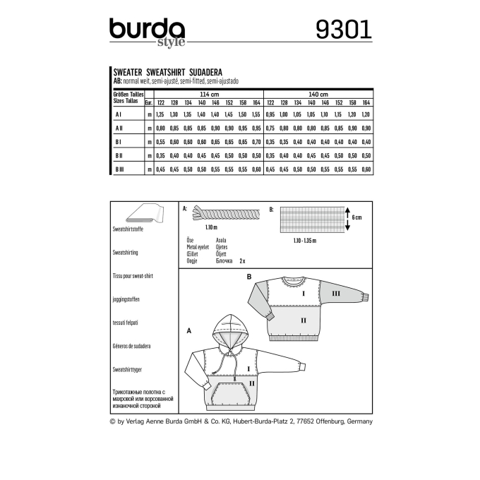 Patron Burda Kids 9301 Veste, en français