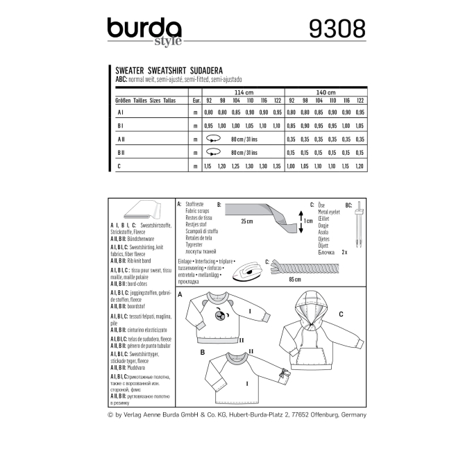 Patron Burda Kids 9308 Sweater, en français