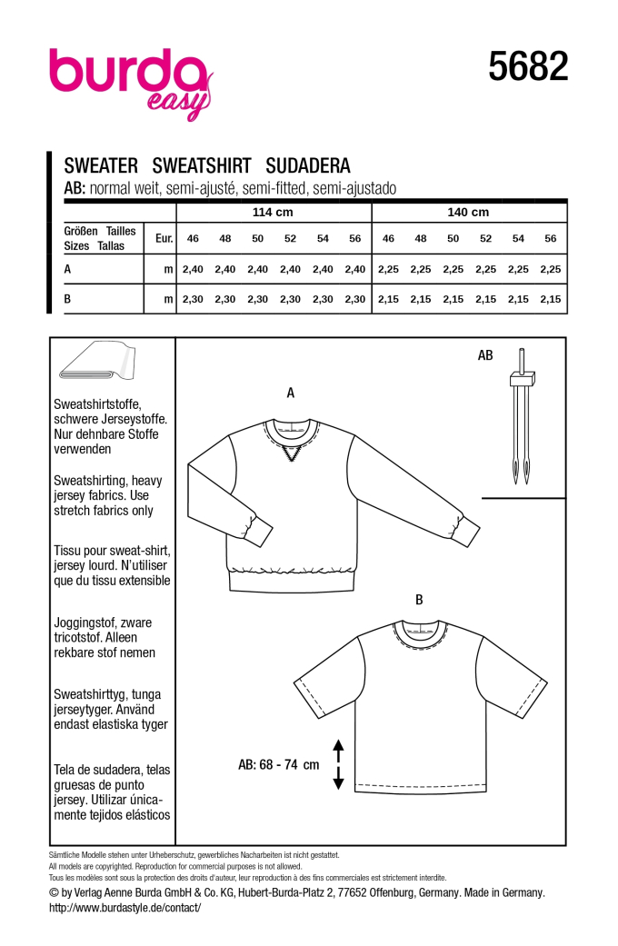 Naaipatroon Burda 5682 Sweatshirts Heren, Nl/Dui/En/Fr