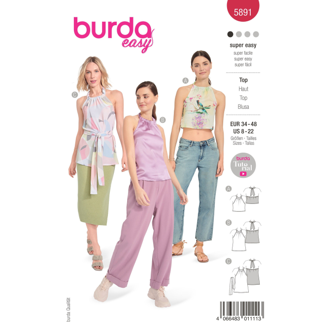 Naaipatroon top, Burda 5891, Nl/Dui/En/Fr