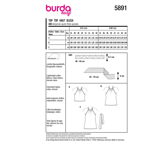 Naaipatroon top, Burda 5891, Nl/Dui/En/Fr