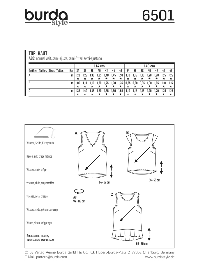 Paper pattern Top, Burda 6501, Dui/En/Fr