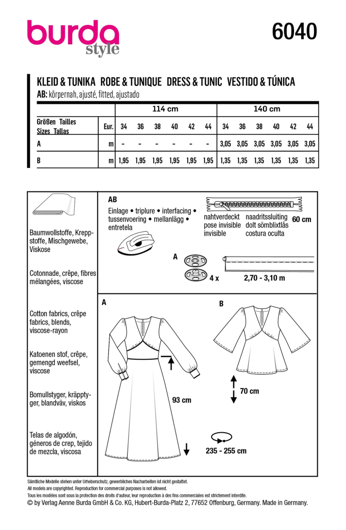 Naaipatroon Burda tuniek  en jurk , Burda 6040