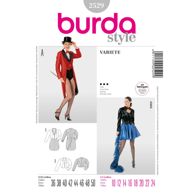 Patron Burda 2529 Déguisement Veste Variété, en français